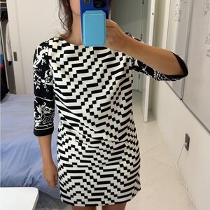 Black and White Geometric Midi Dress